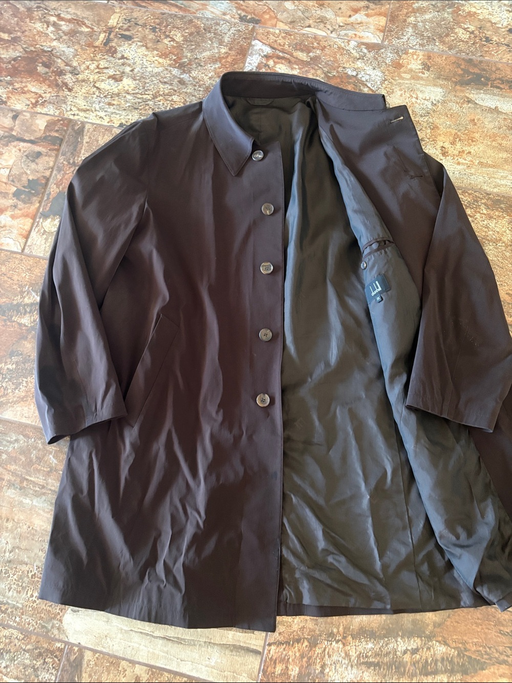 DUNHILL of London Men’s Classic Single-Breasted dark brown rain Coat XL
